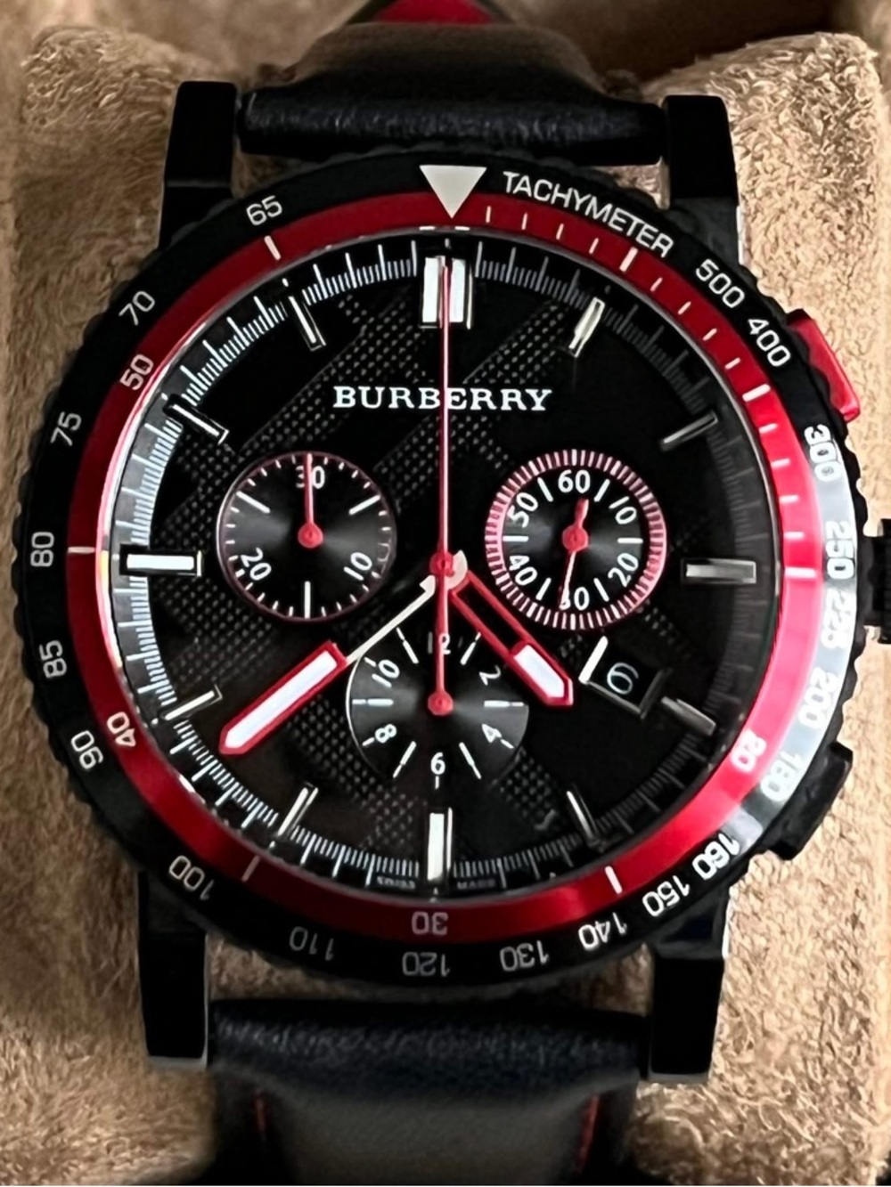 Burberry Black and Red Chronograph Sport Watch